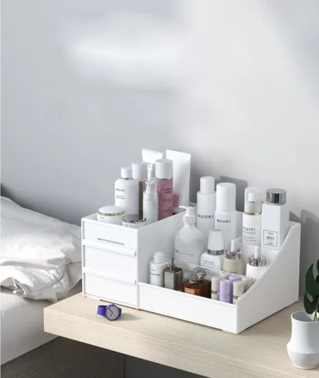 Tipo gaveta de plástico barato acabamento desktop skincare batom cosméticos caixa de plástico